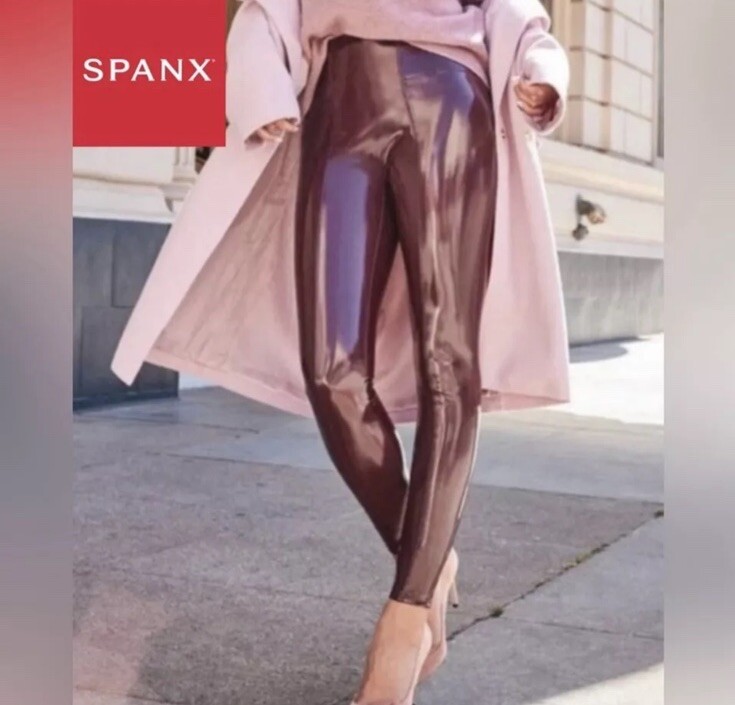 SPANX Faux Patent Leather Leggings in Ruby Red - Women's Size S