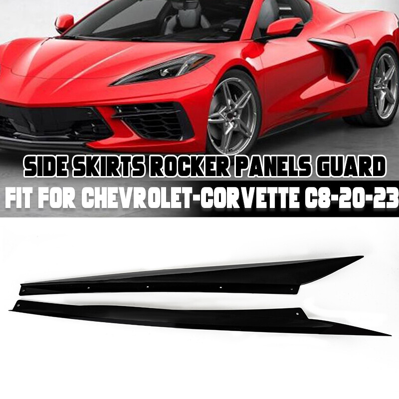 Gloss Black Side Skirts Rocker Panel For Corvette C8 Z51 Style 2 Door ABS 2020+