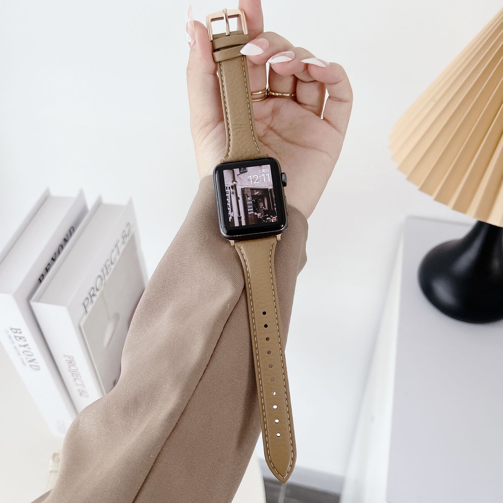 Lychee Textured Genuine Leather Strap for iWatch Series 10 9 8 7 SE 6