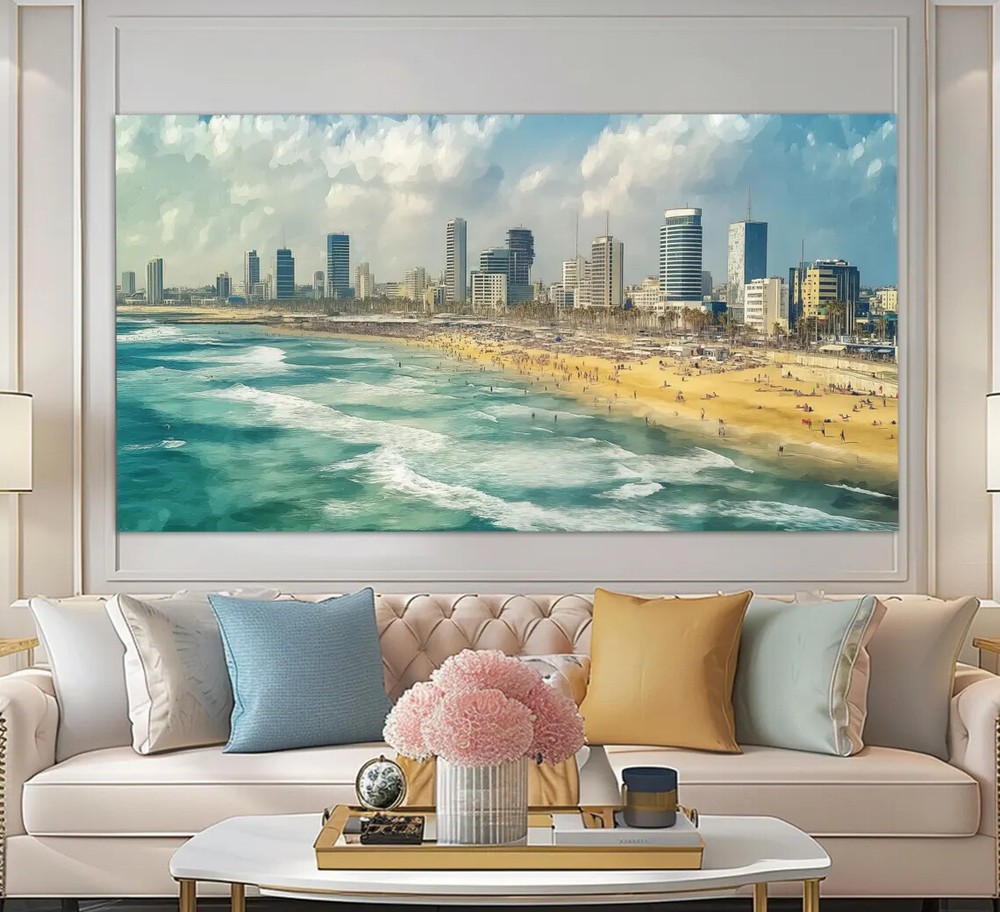 Tel Aviv Vintage Oil Painting Israel Unframed Canvas Print Australian Wall Art