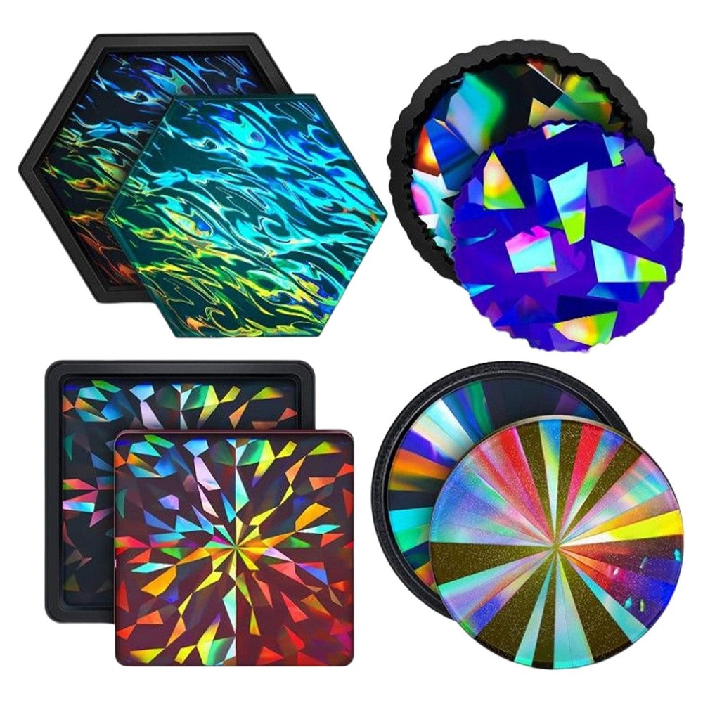 Holographic Laser Coaster DIY Silicone Mold Resin Epoxy Casting Cup Holder Craft
