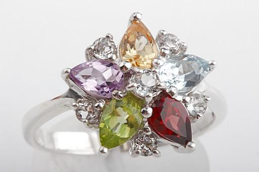 Ring with Topaz Peridot Garnet Citrine Amethyst in 925 Sterling Silver