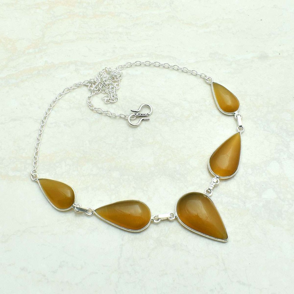 Cat Eye Gemstone Ethnic Handmade Necklace Jewelry 21 Gms AN 61416