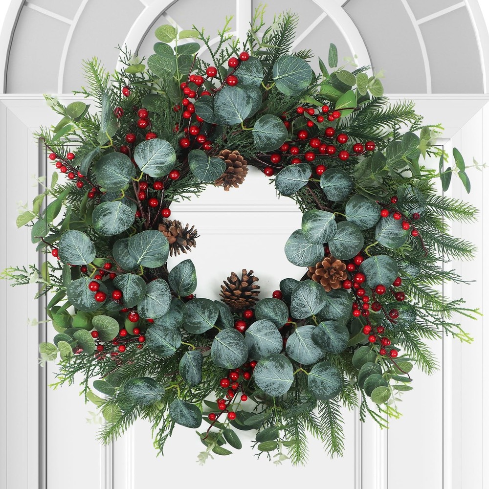 Spring Wreaths for Front Door,Boxwood Wreaths for Indoor and 24 inch Green
