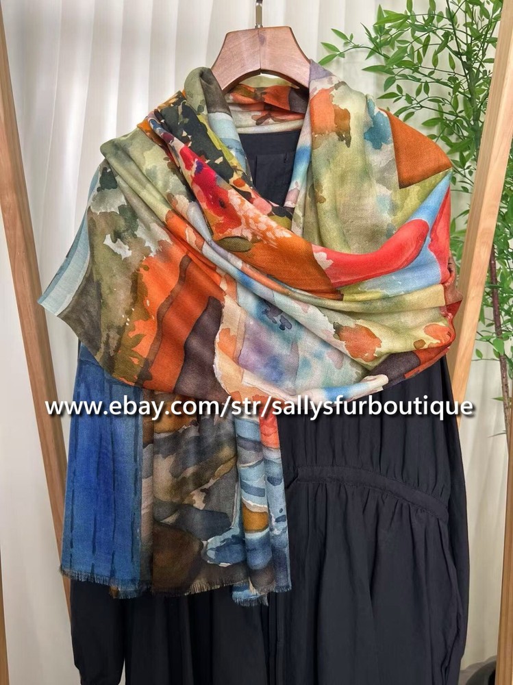 Sallys Cashmere Ring Scarf Wrap Shawl Flowers Print Soft Delicate Thin 200*100cm