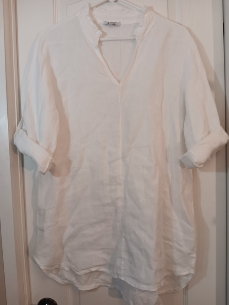 Rosemarine Women's Linen Top Blouse Tunic, Large, White, Made in Italy