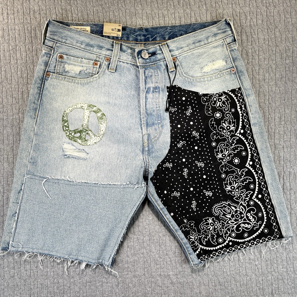 Levi’s 501 patchwork Premium new with tags Men Blue Jeans shorts Regular Fit (32