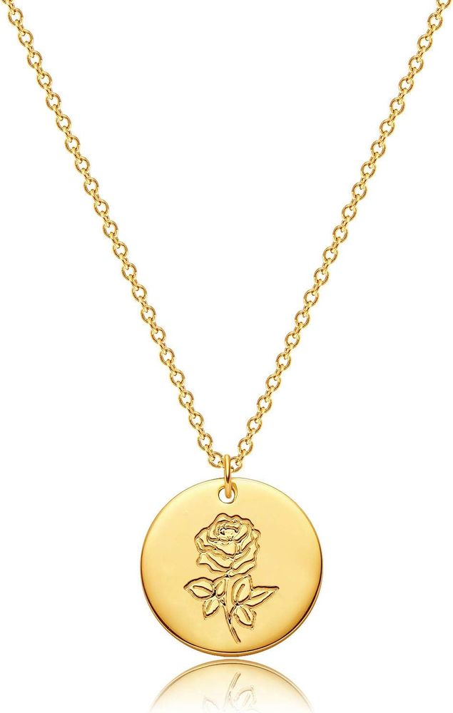 Birth Flower Necklace 18K Gold Custom Floral Pendant Necklaces Dainty Birth Mont