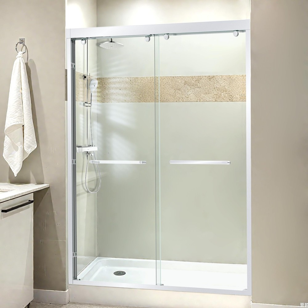 60W x 76H Double Sliding 8mm Glass Shower Door with SGCC ANSI Tempered Frame-image