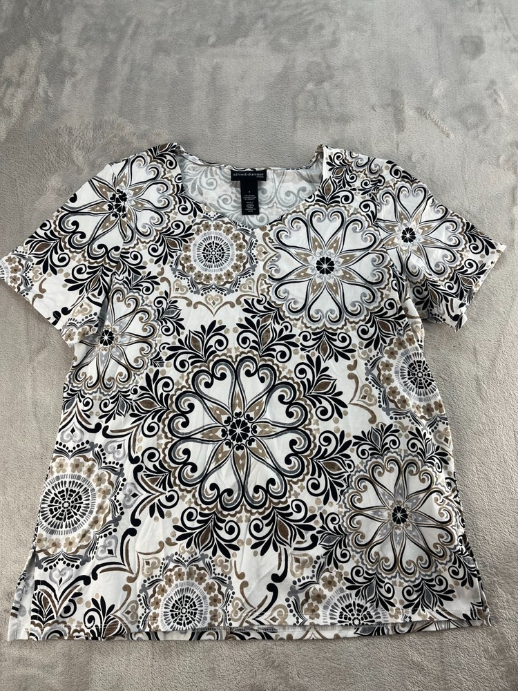 Alfred Dunner Floral Top Womens Small Cotton Short Sleeve Pullover Stretch