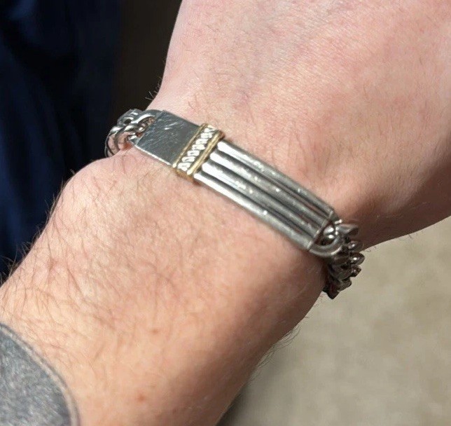 Heavy 14K Yellow ID Bracelet w/ Sterling Silver 6.5” 28.3g