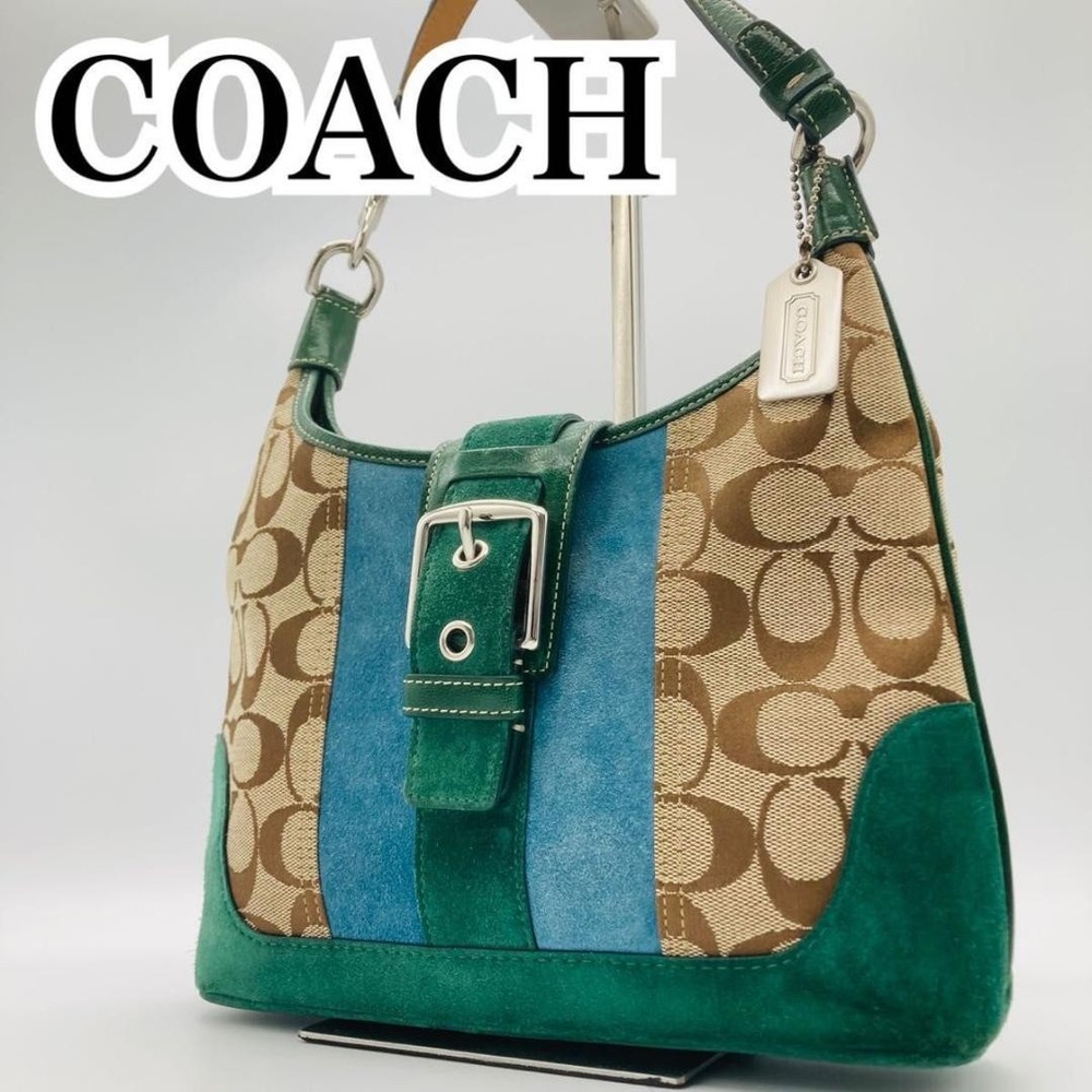 Coach Shoulder Bag Green Suede y2k Hobo