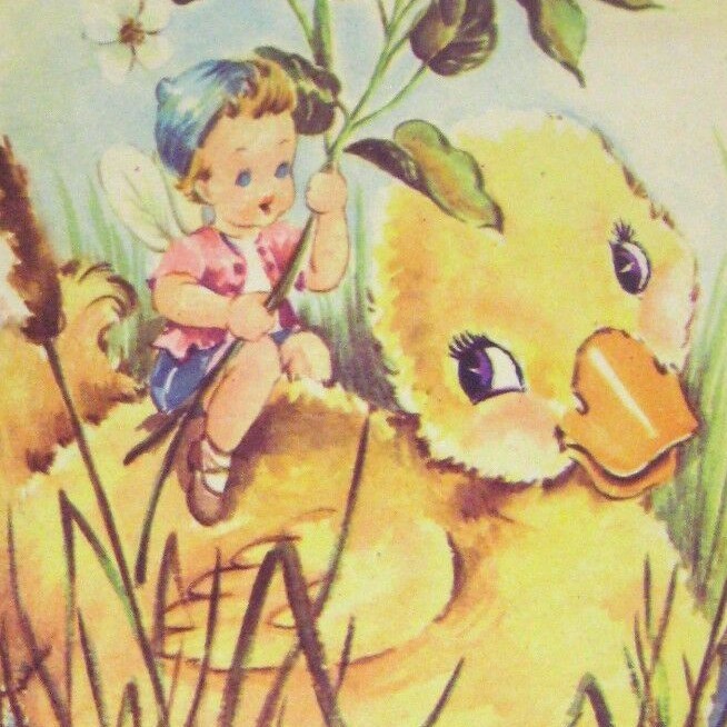 BAP Card Easter Day 1949 Used USA Duck Swimming Boy Child Torn Back