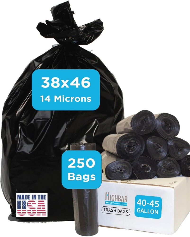 Black Garbage Bags,40-45 Gallon, Light Duty, Durable, Unscented, High Density