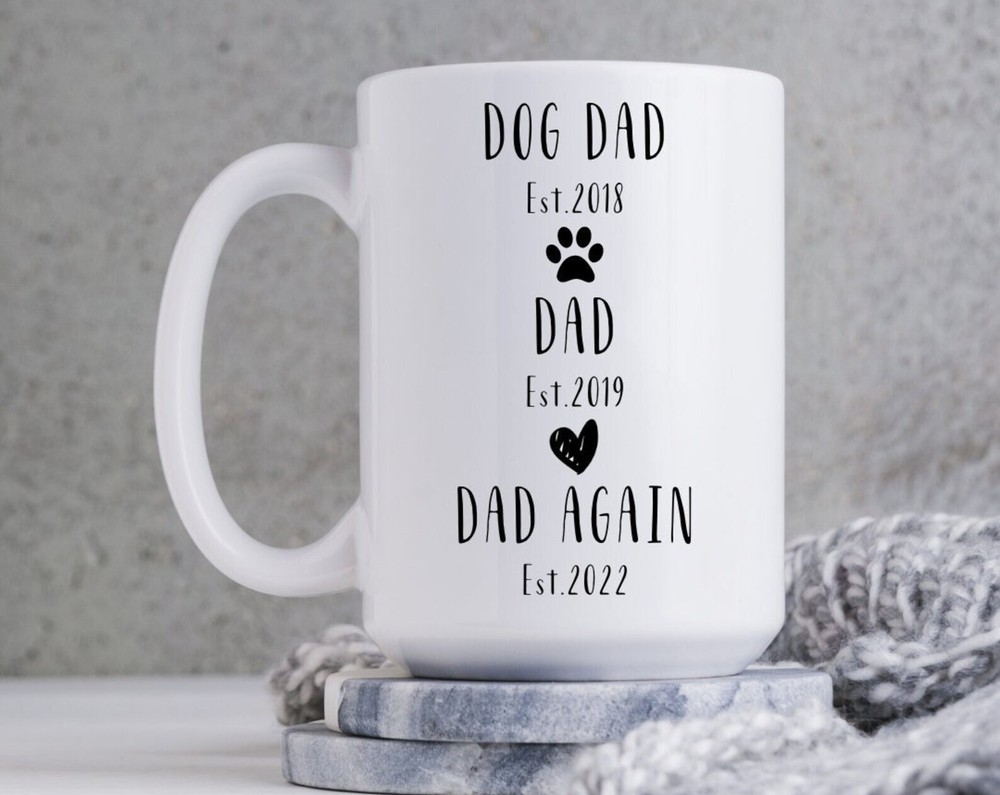 Dog Dad To Dad Again Coffee Mug Pregnancy Announcement For Husband Gift For Dad