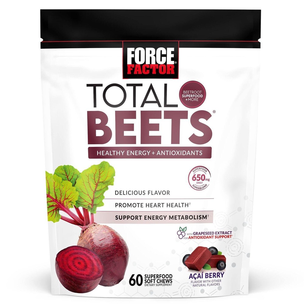 Total Beets Heart Healthy Energy Chews 60ct Berry Flavor Soft Chews for Circulation & Vitality