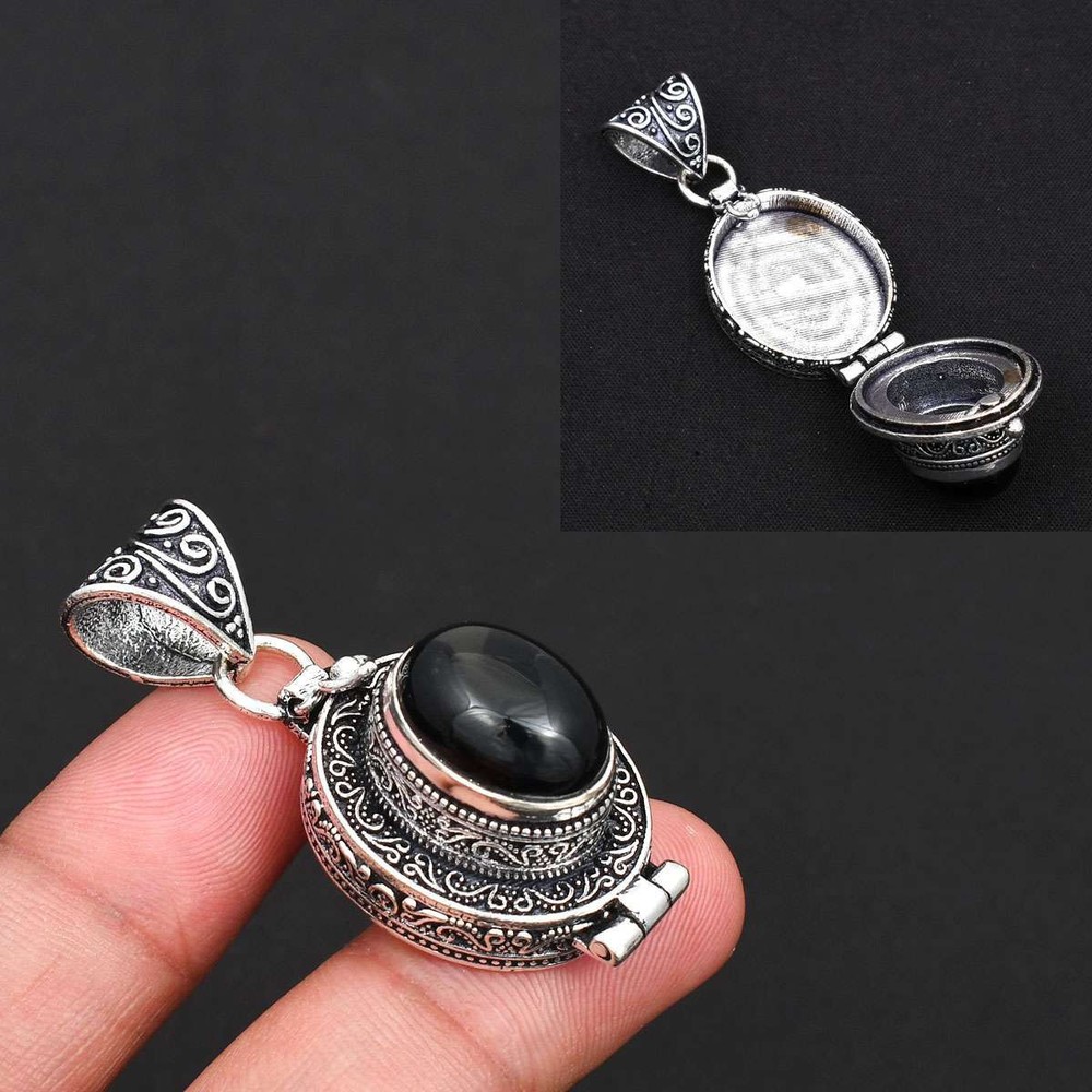 Black Onyx Gemstone Ethnic Handmade Poison Pendant Jewelry Gift 2 Inches