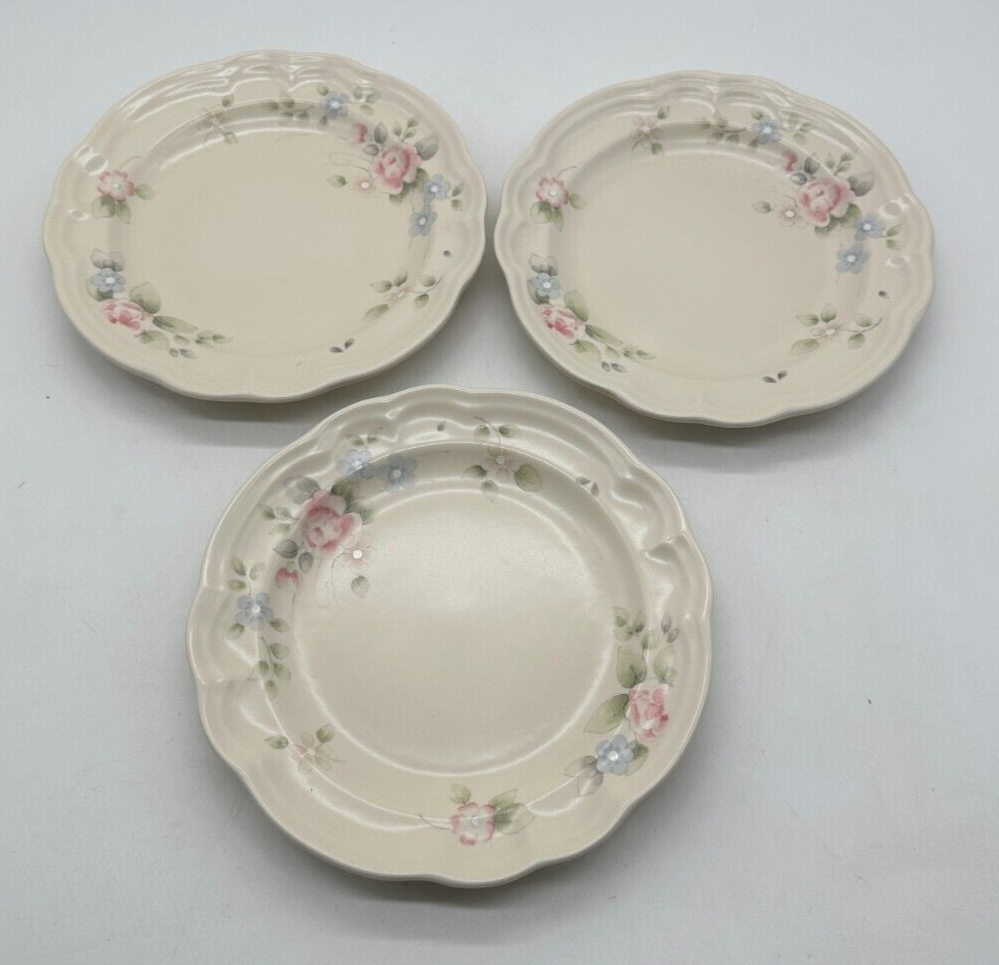 Vintage Set of 3 Pfaltzgraff Tea Rose Salad Bread Plates Floral Pink