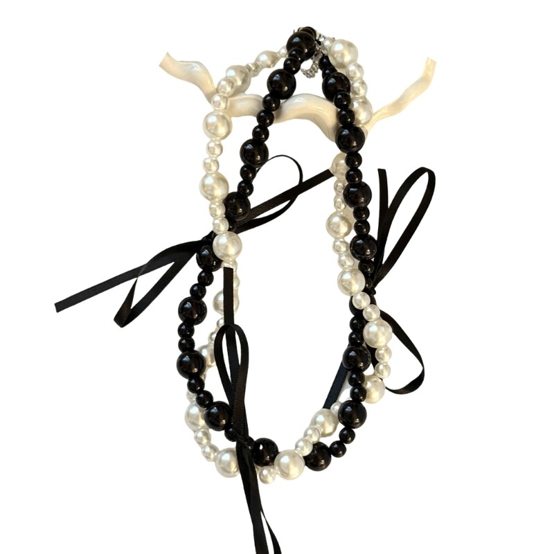 Adjustable Bow Beaded Necklace Unique Bowknot Pendant Choker Sweet Collar Chain