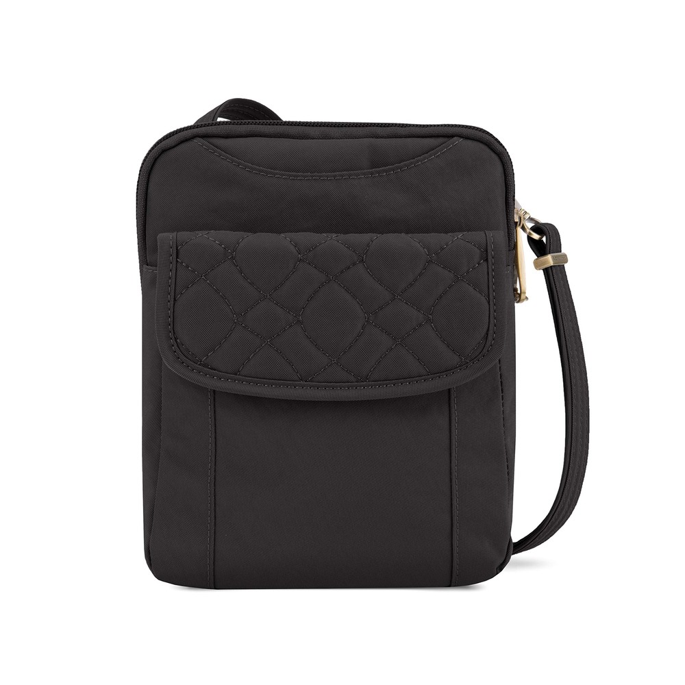 Anti-Theft Black Quilted Slim Pouch Bag with Signature Design