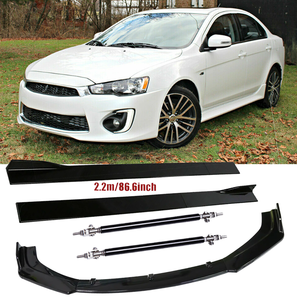 Front Bumper Lip Splitter Spoiler Strut Rods For Mitsubishi Lancer 2010-2017 G