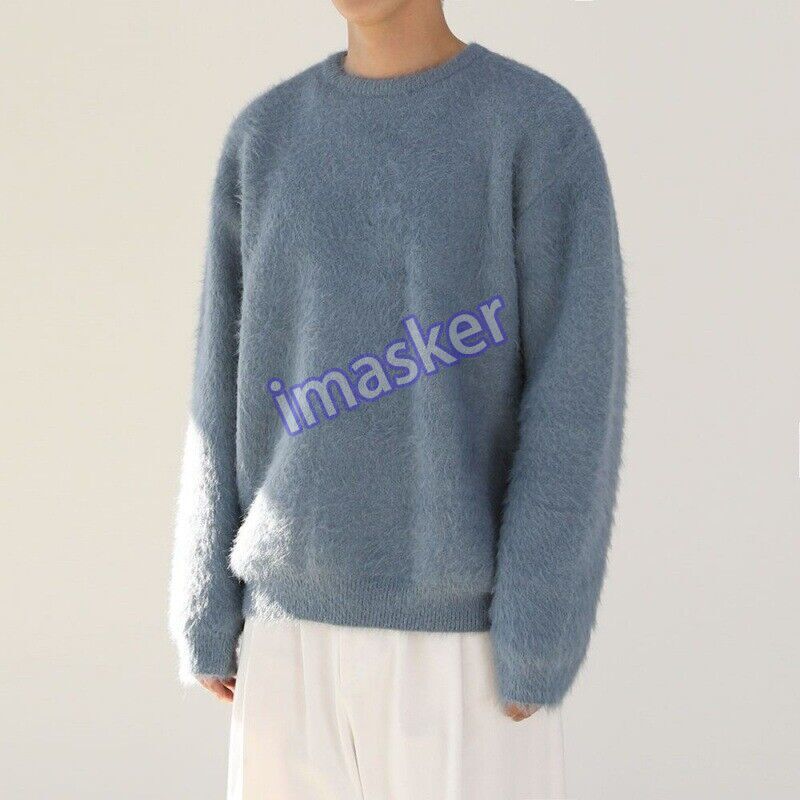 Men's Solid Color Sweater Thick Round Neck Winter Korean Loose Soft Knit Sweater