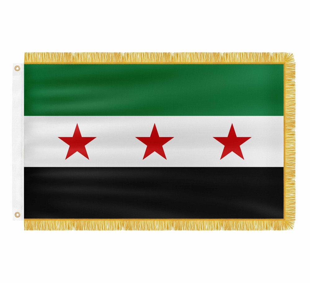 Syria Golden Fringe Flag 3x5 feet 200D Nylon Syrian Republic Fringy Banner