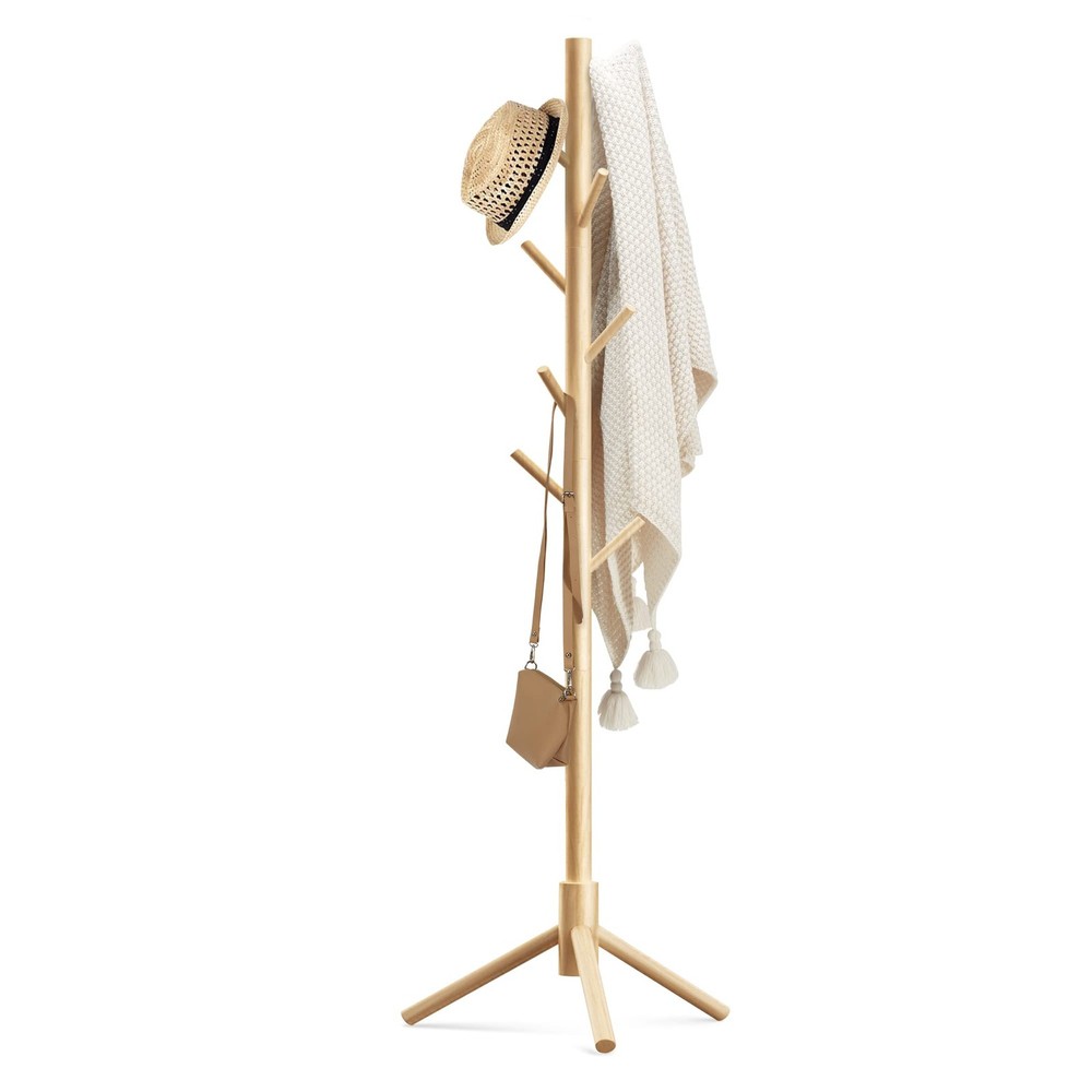 Haddockway 8-Hook Adjustable Wooden Coat Rack Stand in New Zealand Pine