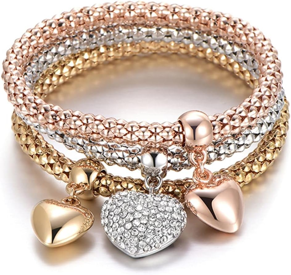 Crystal Charms Multilayer Bracelets - 3PCS Gold/Silver/Rose Gold Corn Chain Brac