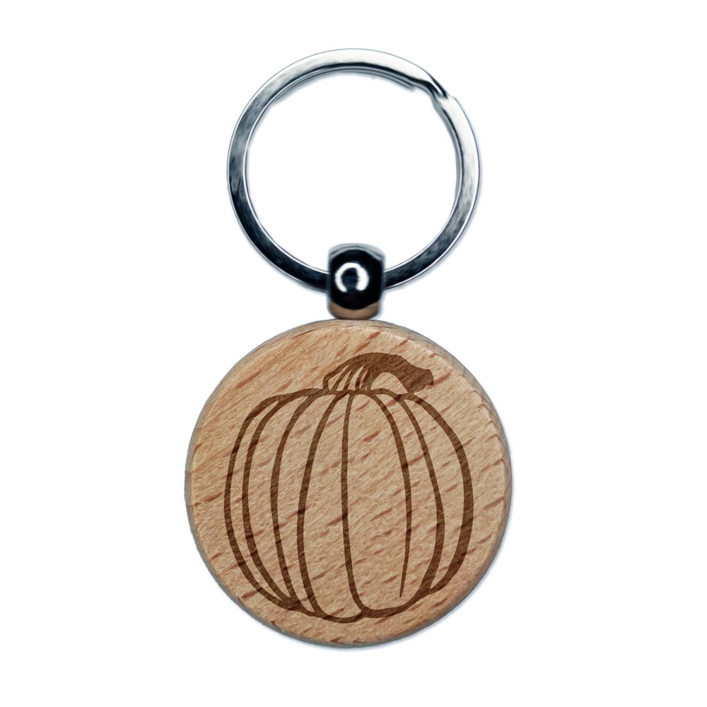 Hand Drawn Round Pumpkin Fall Thanksgiving Halloween Engraved Wood Keychain