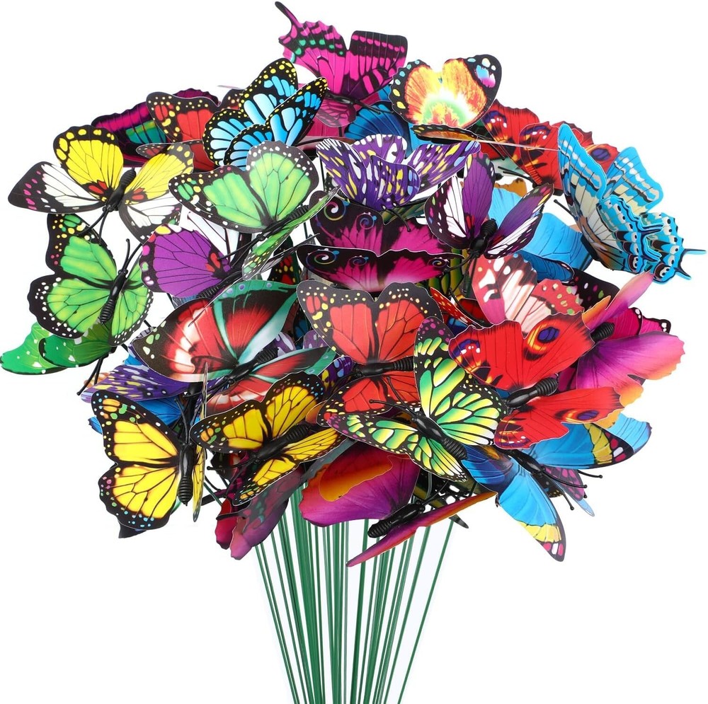 50 Pcs Colorful Waterproof PVC Butterfly Stakes for Garden & Home Decor