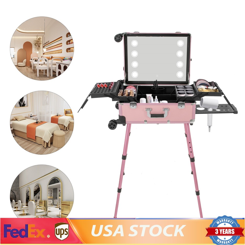 Professional Cosmetic Travel Case Vanity Organizer Rolling Makeup Train Case