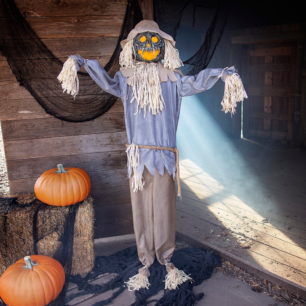 Morris Costumes 5.5 ft Animated Evil Pumpkin Scarecrow Halloween Decoration in Blue