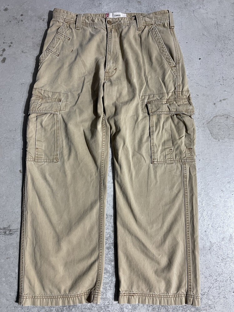 Levis Cargo Pants Mens Loose Straight Beige Khaki Work Skater Y2K 34x30 Grunge
