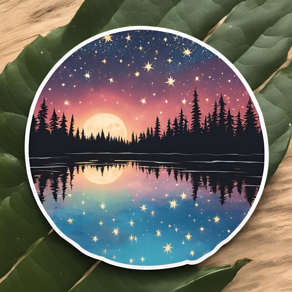 3” Round Colourful Sunset Forest Pretty AMAZING STICKER!