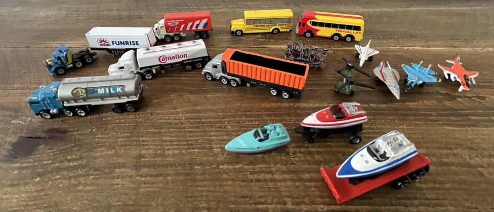 Lot of 19 Vintage Micro Machines by Galoob-1980’s with Trucks, Planes, Boats