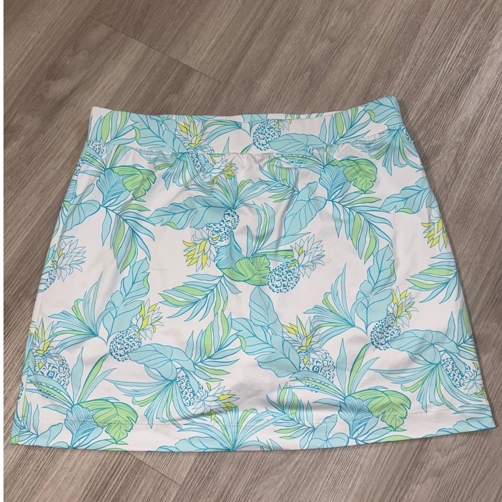 Stella Parker Collection Tropical Pineapple Palm Skort Blue Green White Womens L