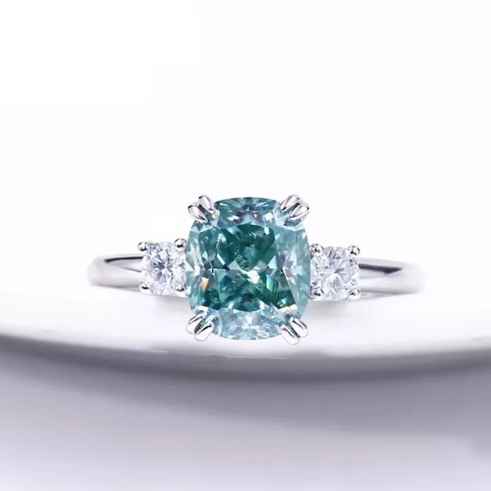 3.20 Ct Round Cut Blue Diamond Solitaire Ring in 925 Silver Certified