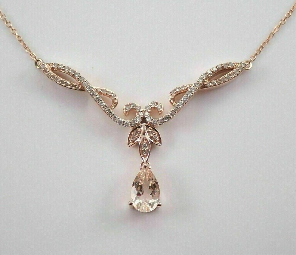 Pear Cut Simulated Morganite Gorgeous Fancy Charm Necklace 14K Rose Gold Plated