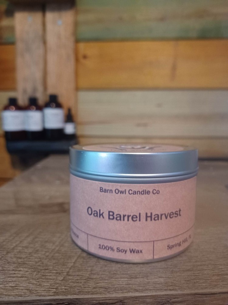 Oak Barrel Harvest Soy Candle 8oz Handmade Poured w/ All Natural Soy Wax