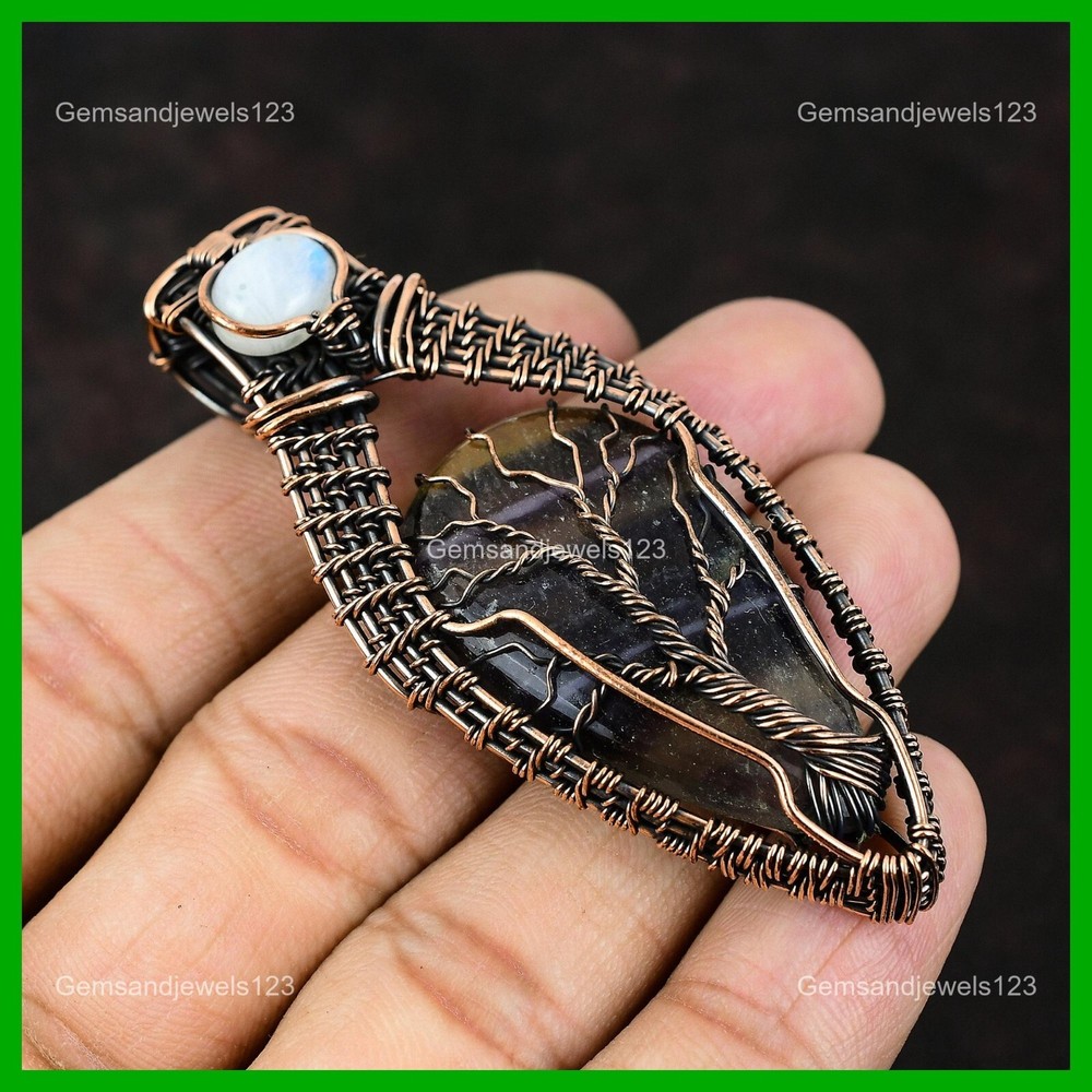 Mother's Day Special Natural Rainbow Moonstone Copper Pendant Jewelry-image