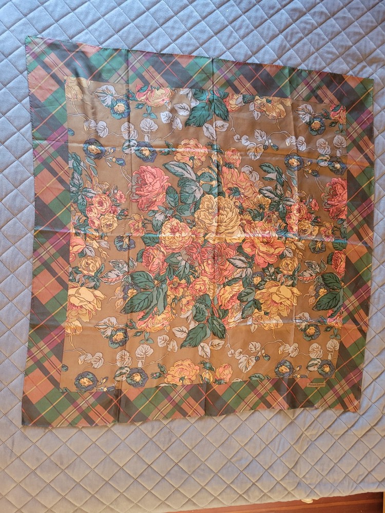 Vintage Big Square SCARF RALPH LAUREN silk 100% Nice