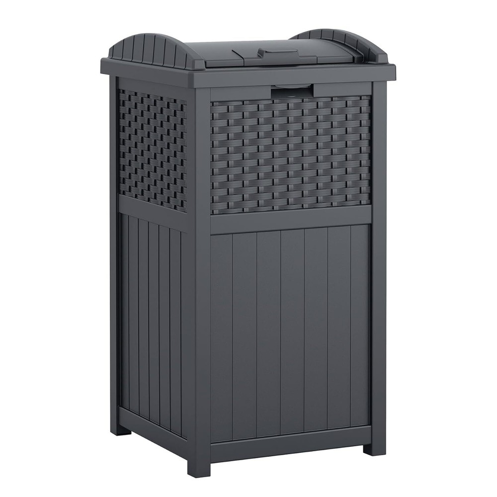 33 Gallon Resin Outdoor Hideaway Patio Trash Can  Cyberspace Grey... .