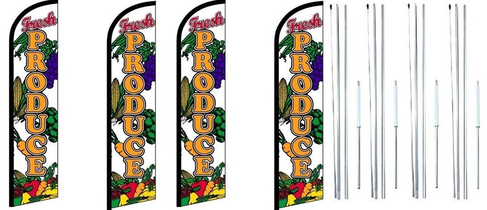 Fresh Produce Windless Flag With Complete Hybrid Pole set- 4 pack