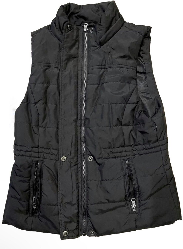 American Rag Cie Womens Large Black Puffer Vest Full Zip Up Button Front Pockets