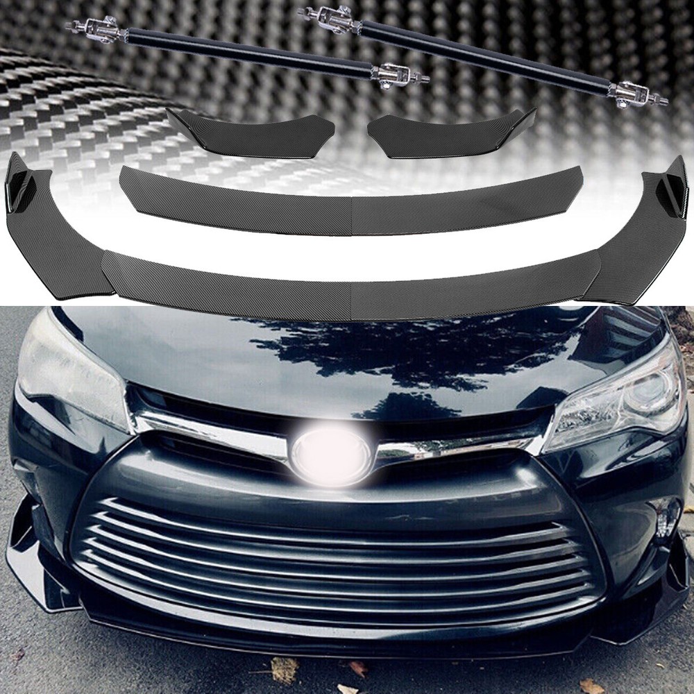 For Toyota Camry Carbon Fiber Front Bumper Lip Splitter Spoiler Strut Rods