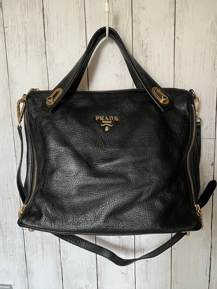 PRADA black leather 2WAY shoulder bag