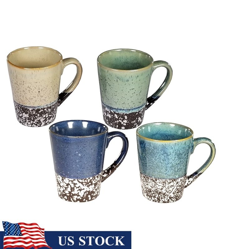 Ceramic Mug Set 4 Pc Sturdy Handle Personalized Dishwasher Safe Coffee Tea New