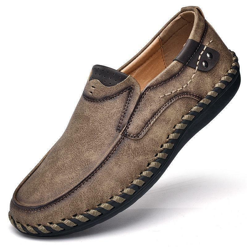 Mens Slip On Loafers Casual Cowhide Handmade Driving Boat Shoes  