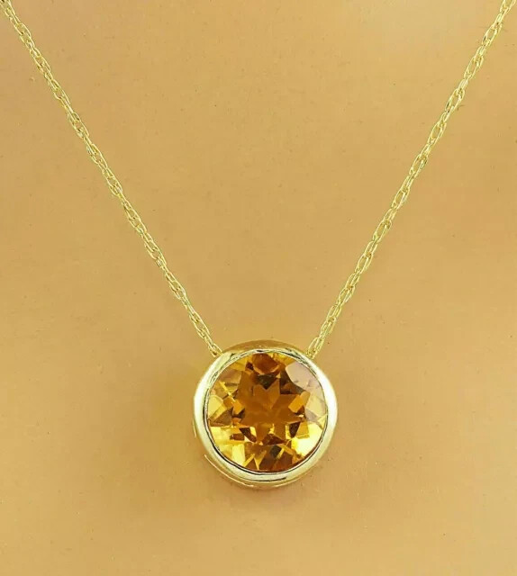 Round Cut Simulated Citrine Solitaire Pendant 14K Yellow Gold Plated with Chain
